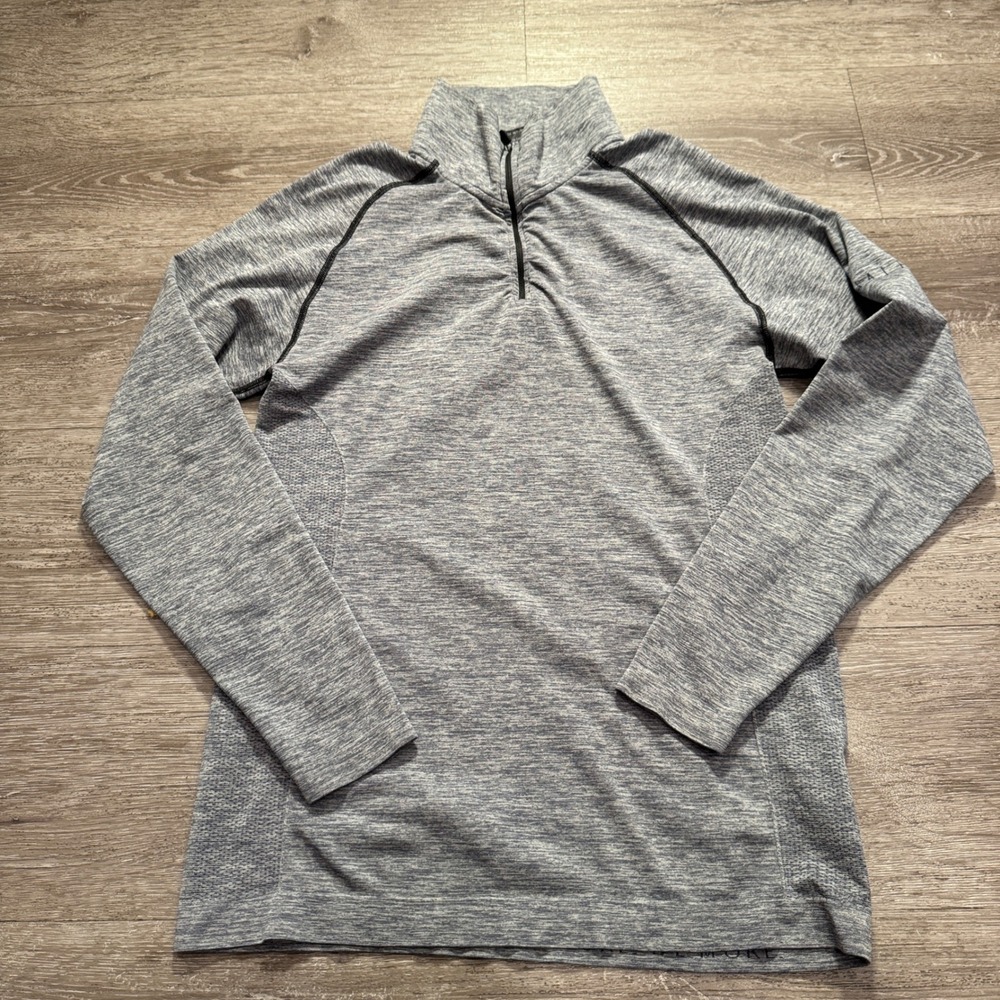 Alphalete Sweater Mens Medium Gray Melange Knit Performance Gym 1/4 Zip Pullover